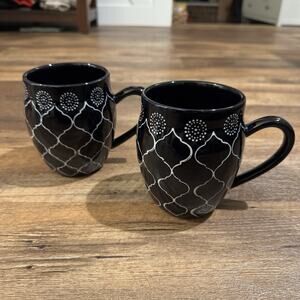 Lot of 2 BAUM Moroccan Dark Blue (almost black) 16 oz. Mugs Boho